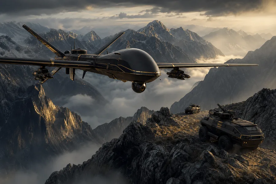 Military Drone Flying Over Mountains Military Wallpaper  2 4K