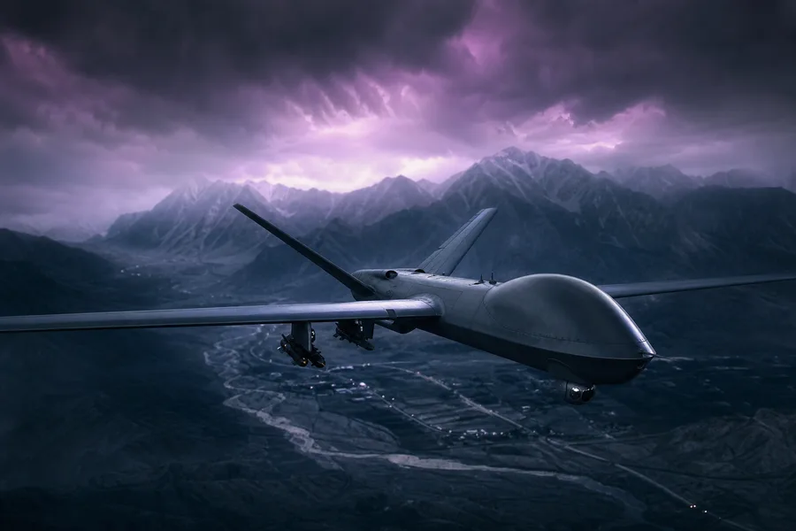Military Drone Flying Over Mountains Military Wallpaper  2 4K
