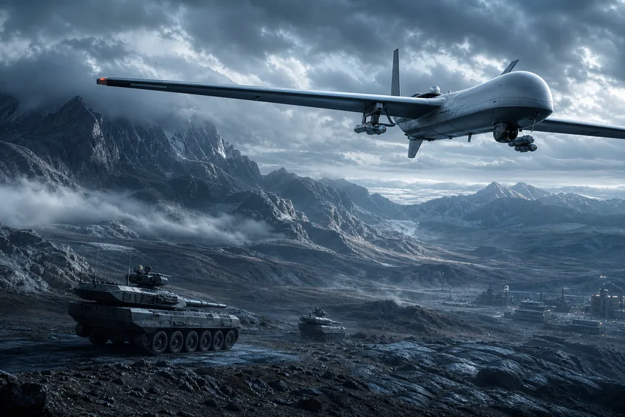 Military Drone Flying Over Mountains Military Wallpaper  2 4K