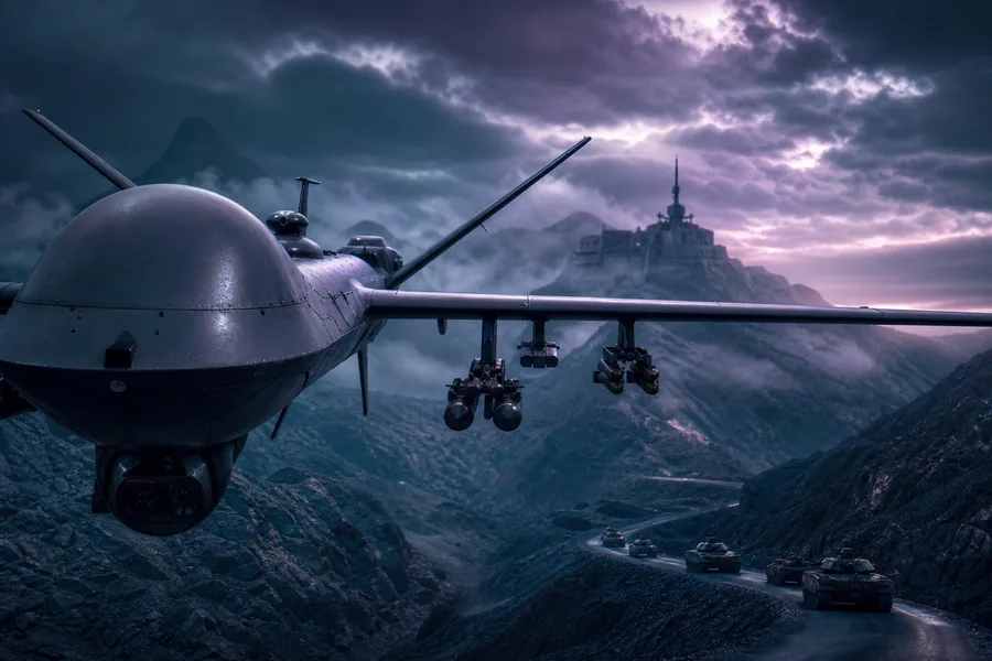 Military Drone Flying Over Mountains Military Wallpaper  2 4K
