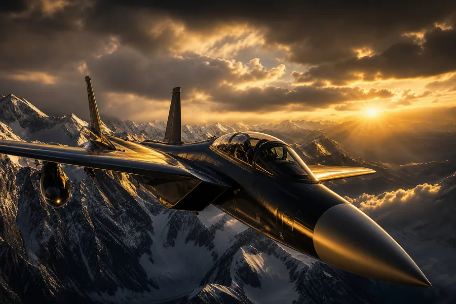Modern Fighter Jet Above Snow Covered Mountains At Sunrise Airplanes Wallpaper  1 4K
