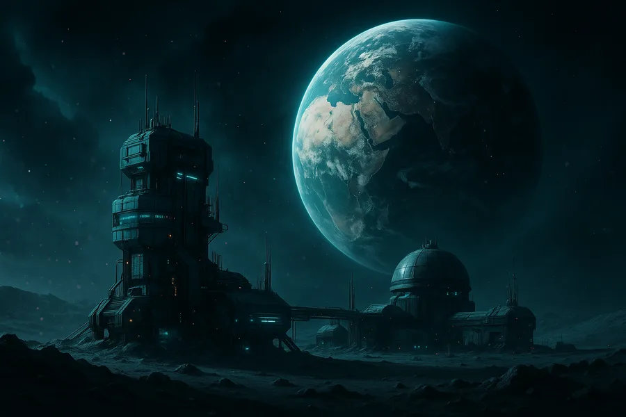 Moon Base With Earth In Background Space Wallpaper  9 4K