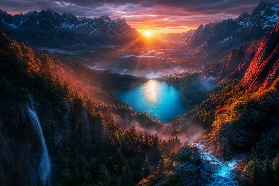 Mountain Lake Sunrise Nature Wallpaper 1 4K 5
