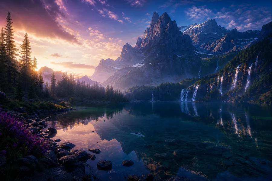 Mountain Lake Sunrise Nature Wallpaper  1 4K