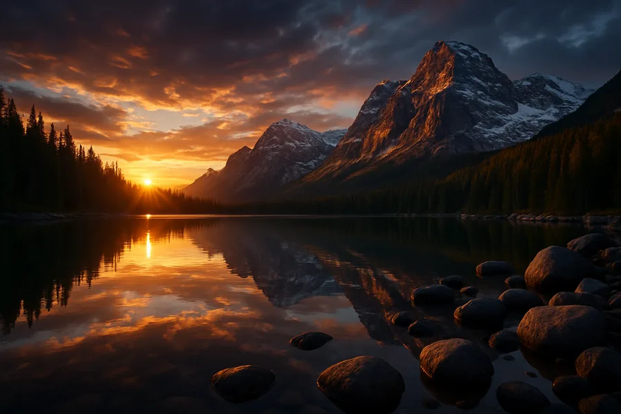 Mountain Lake Sunrise Nature Wallpaper  1 4K