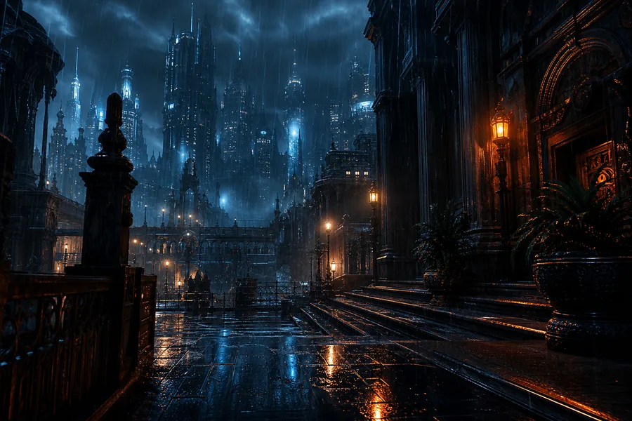 Mysterious Noir City Street With Rain And Dramatic Lighting Movie Wallpaper  4 4K