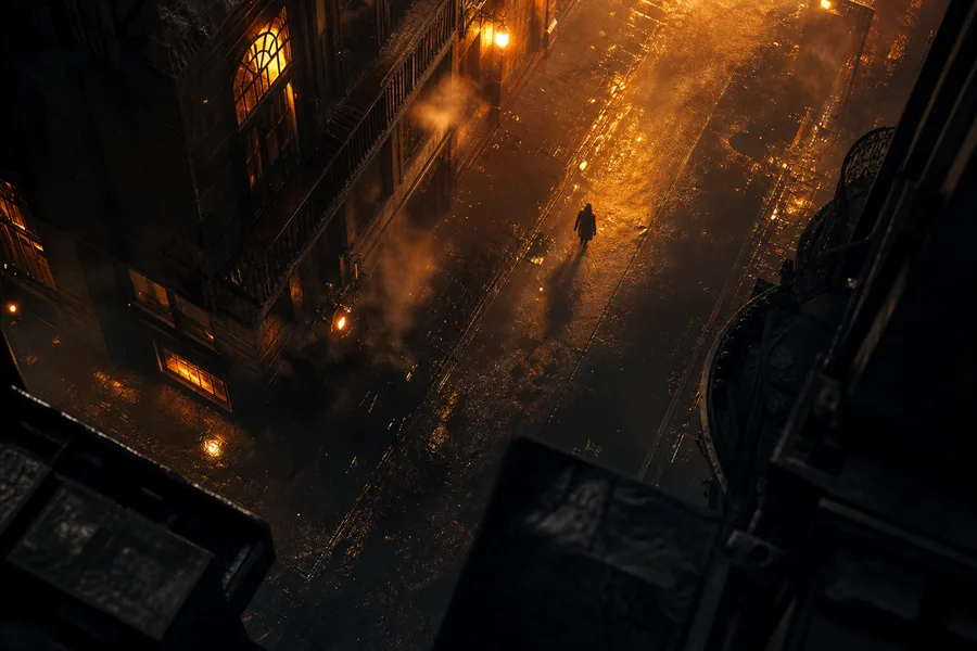 Mysterious Noir City Street With Rain And Dramatic Lighting Movie Wallpaper  4 4K