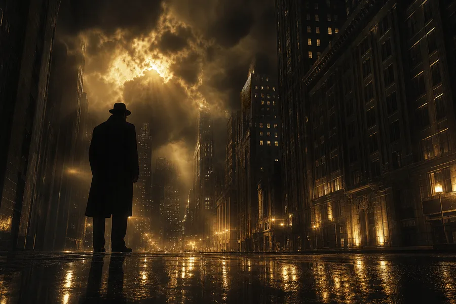 Mysterious Noir City Street With Rain And Dramatic Lighting Movie Wallpaper  4 4K