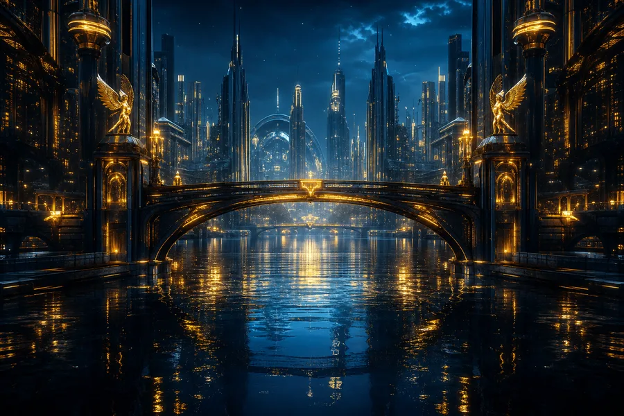 Neon Bridge Over Futuristic River Cyberpunk Wallpaper  11 4K