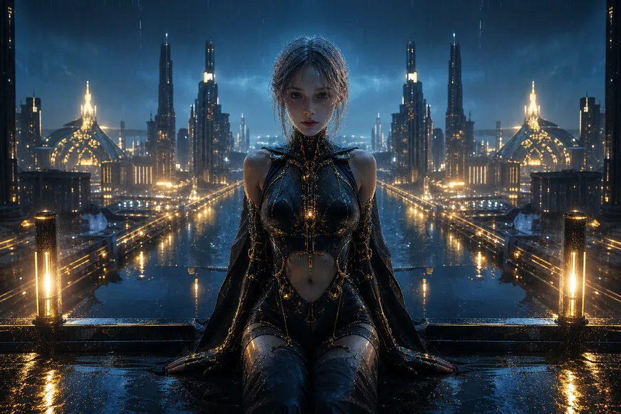Neon Cyberpunk City In Rain Ai-Girls Wallpaper  1 4K