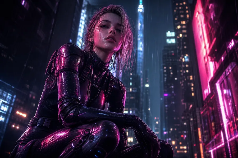 Neon Cyberpunk City In Rain Ai-Girls Wallpaper  1 4K