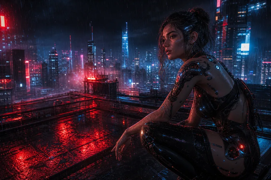 Neon Cyberpunk City In Rain Ai-Girls Wallpaper  1 4K