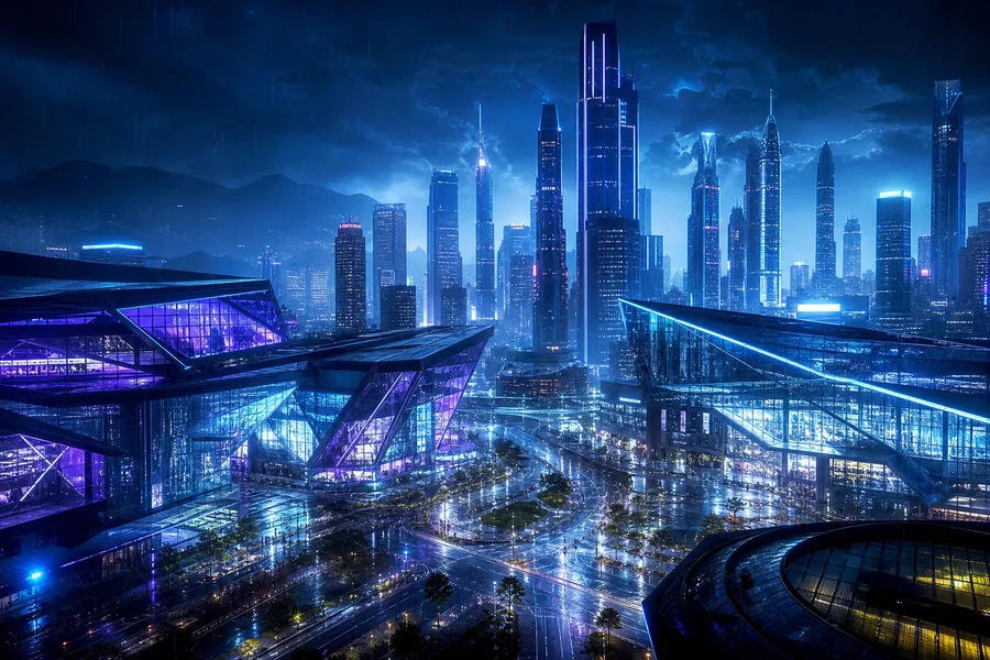Neon Cyberpunk City In Rain Architecture Wallpaper  1 4K