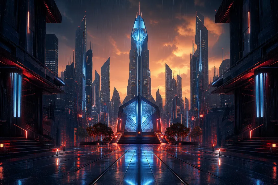 Neon Cyberpunk City In Rain Architecture Wallpaper  1 4K