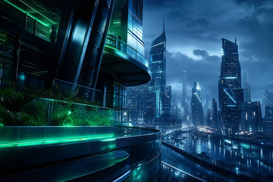 Neon Cyberpunk City In Rain Architecture Wallpaper  1 4K