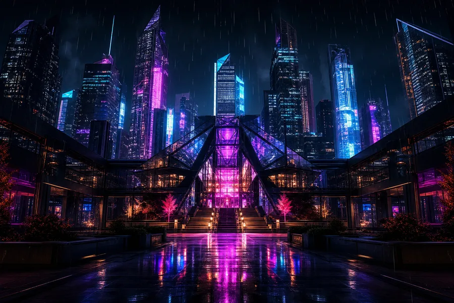 Neon Cyberpunk City In Rain Architecture Wallpaper  1 4K