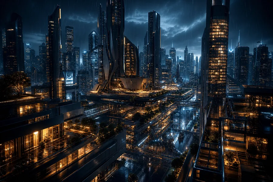 Neon Cyberpunk City In Rain Architecture Wallpaper  1 4K