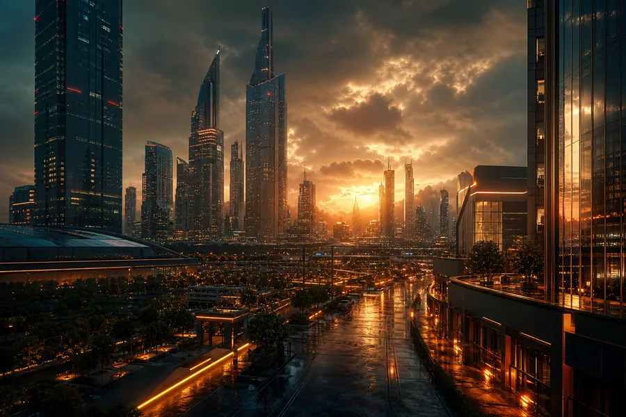 Neon Cyberpunk City In Rain Architecture Wallpaper  1 4K