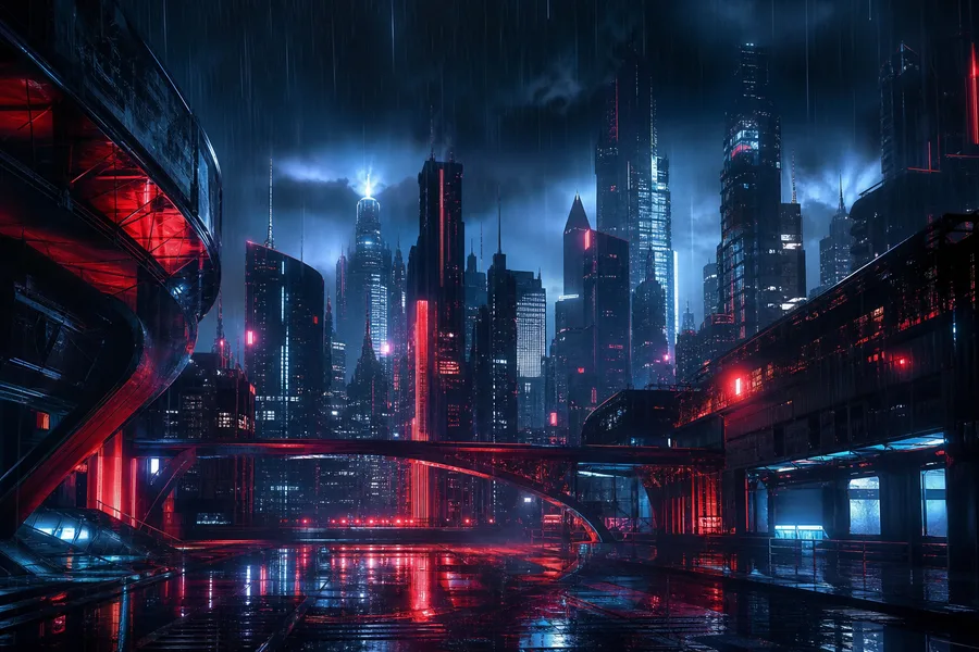 Neon Cyberpunk City In Rain Architecture Wallpaper  1 4K