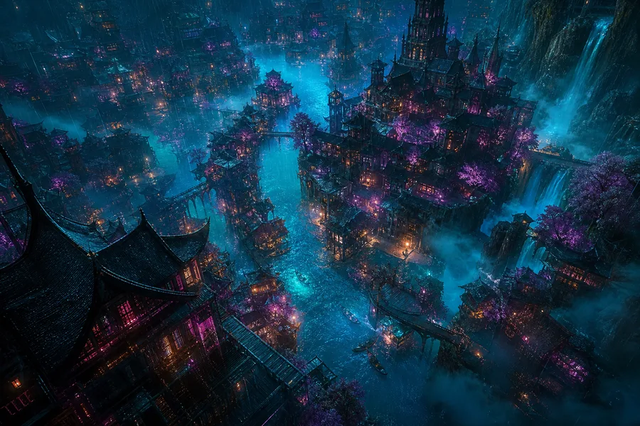 Neon Cyberpunk City In Rain Fantasy Wallpaper  1 4K