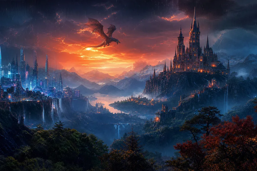 Neon Cyberpunk City In Rain Fantasy Wallpaper  1 4K