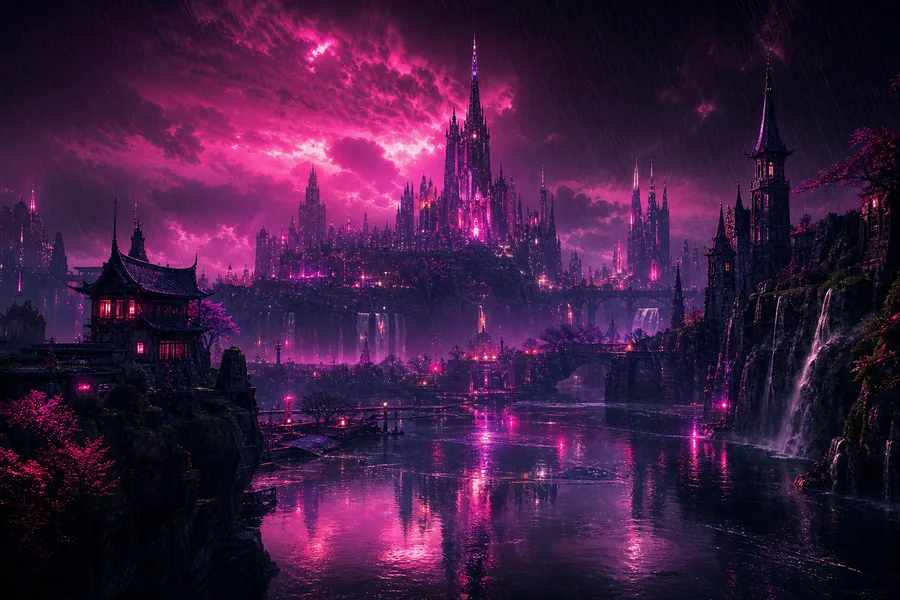Neon Cyberpunk City In Rain Fantasy Wallpaper  1 4K