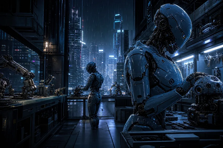 Neon Cyberpunk City In Rain Female-Androids Wallpaper  1 4K