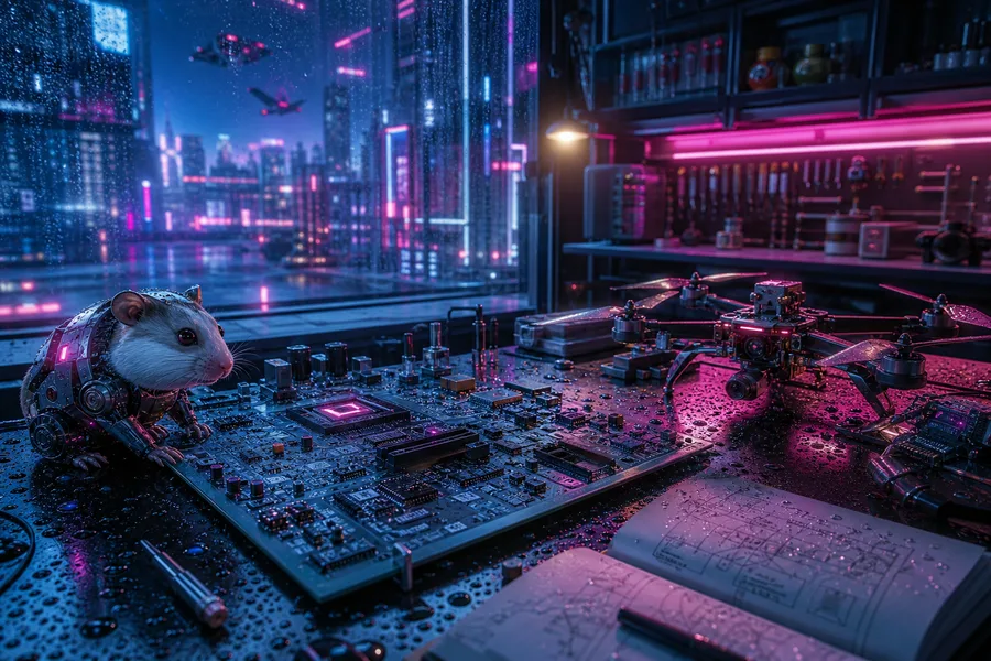 Neon Cyberpunk City In Rain Hamster-Robotics Wallpaper  1 4K