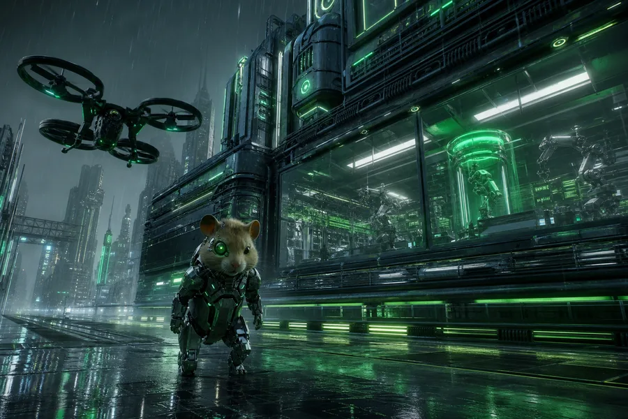 Neon Cyberpunk City In Rain Hamster-Robotics Wallpaper  1 4K