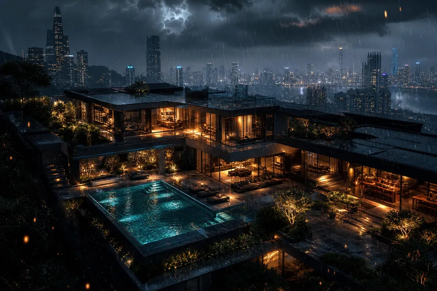 Neon Cyberpunk City In Rain House-Design Wallpaper  1 4K