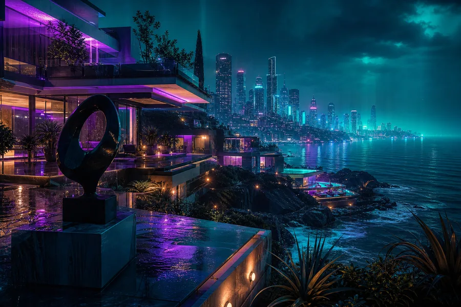 Neon Cyberpunk City In Rain Luxury-Villas Wallpaper  1 4K