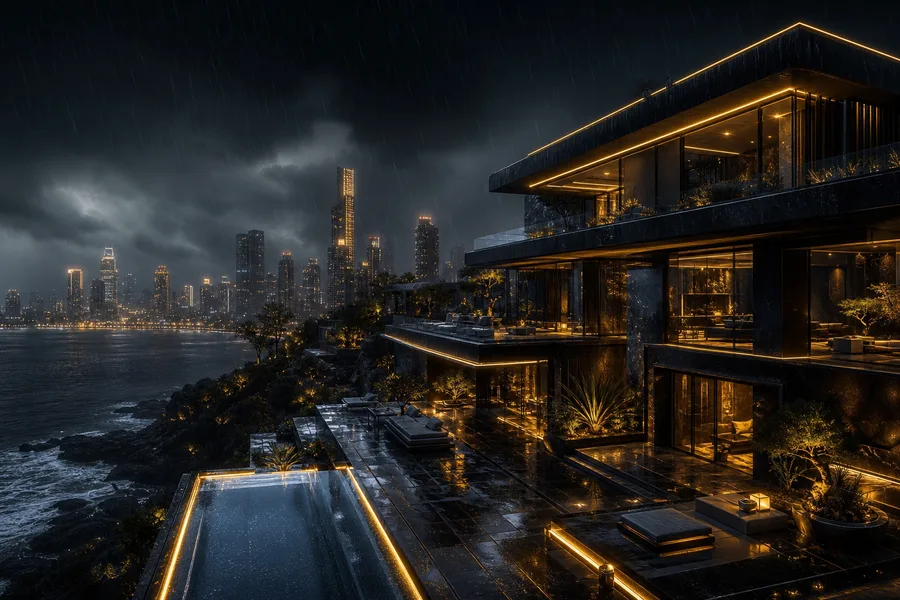 Neon Cyberpunk City In Rain Luxury-Villas Wallpaper  1 4K