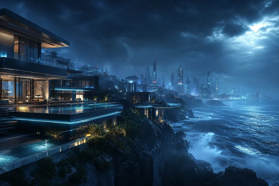 Neon Cyberpunk City In Rain Luxury-Villas Wallpaper  1 4K