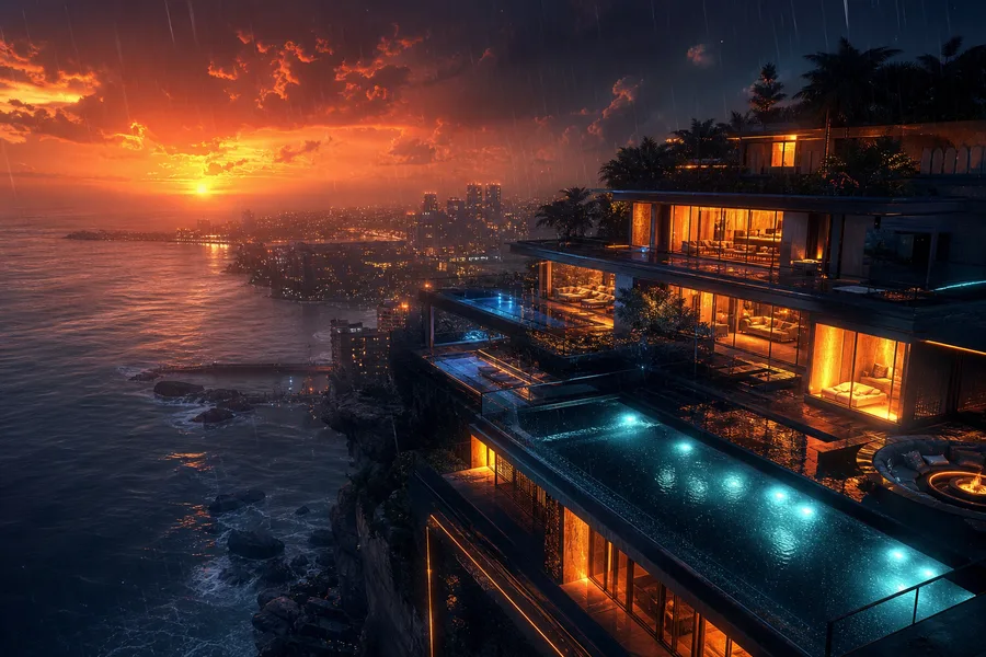 Neon Cyberpunk City In Rain Luxury-Villas Wallpaper  1 4K