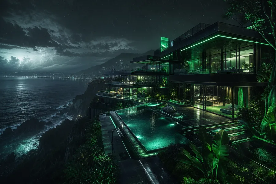 Neon Cyberpunk City In Rain Luxury-Villas Wallpaper  1 4K