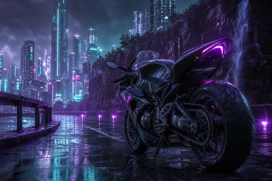 Neon Cyberpunk City In Rain Motorcycles Wallpaper  1 4K