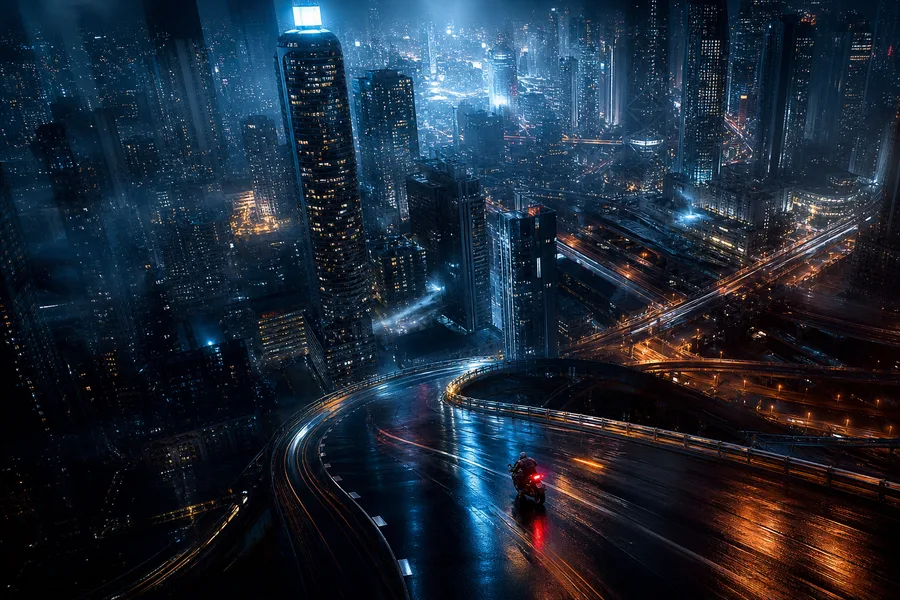 Neon Cyberpunk City In Rain Motorcycles Wallpaper  1 4K