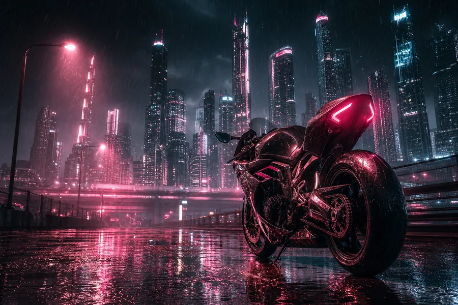 Neon Cyberpunk City In Rain Motorcycles Wallpaper  1 4K