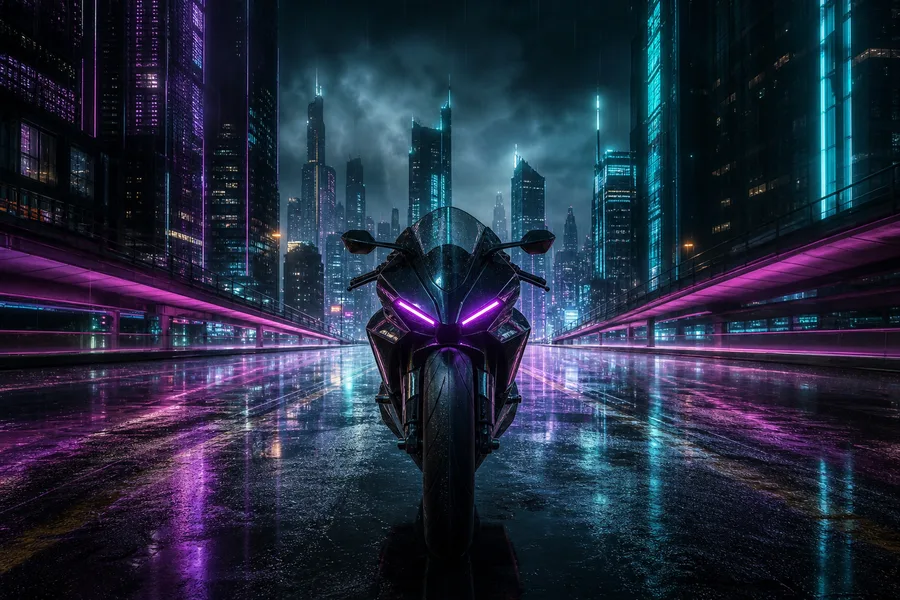 Neon Cyberpunk City In Rain Motorcycles Wallpaper  1 4K