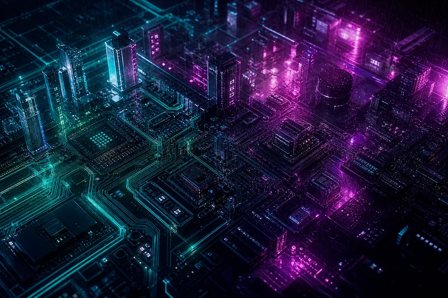 Neon Cyberpunk City In Rain Pcb-Design Wallpaper  1 4K