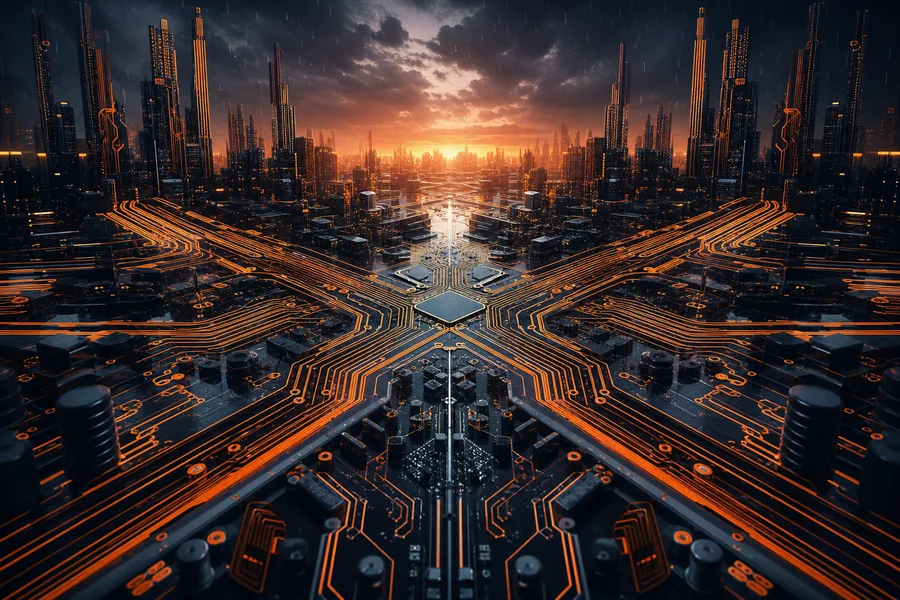 Neon Cyberpunk City In Rain Pcb-Design Wallpaper  1 4K