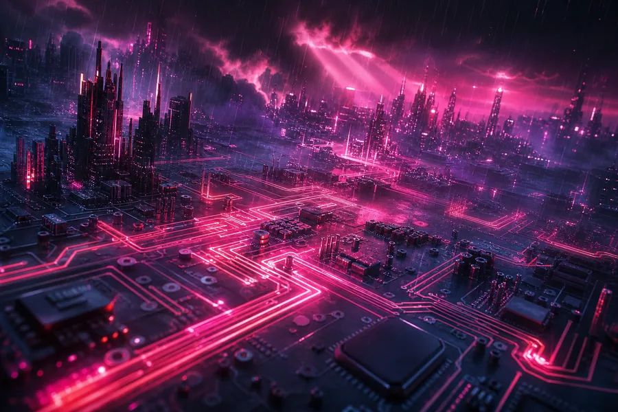 Neon Cyberpunk City In Rain Pcb-Design Wallpaper  1 4K