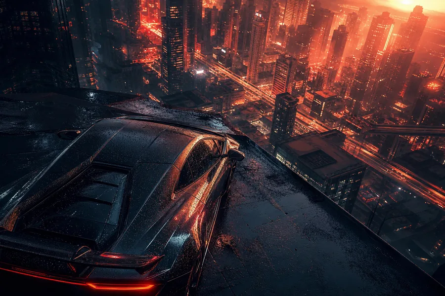 Neon Cyberpunk City In Rain Supercars Wallpaper  1 4K
