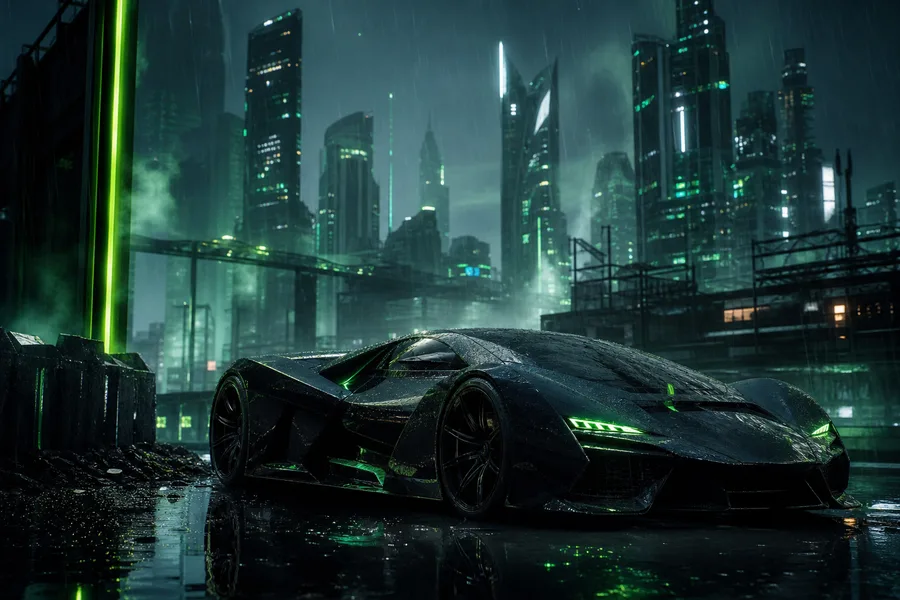Neon Cyberpunk City In Rain Supercars Wallpaper  1 4K