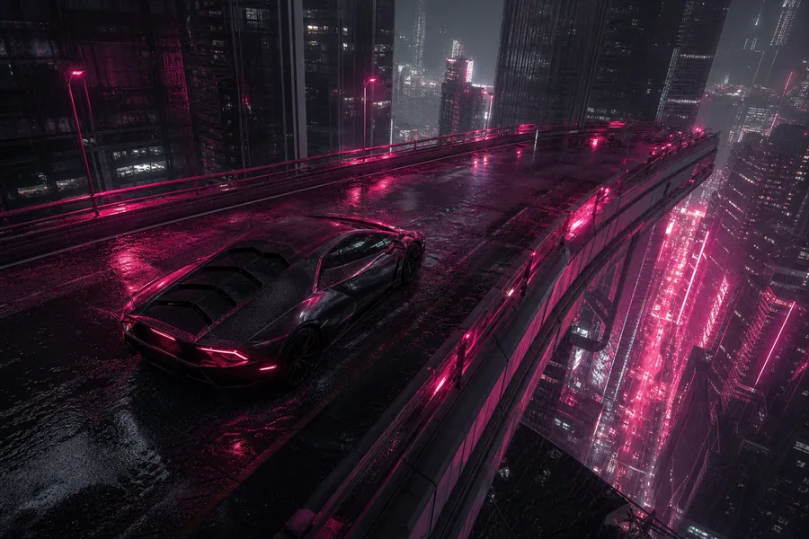 Neon Cyberpunk City In Rain Supercars Wallpaper  1 4K