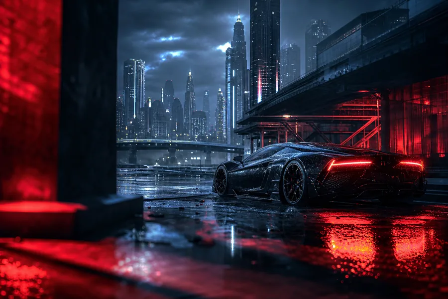 Neon Cyberpunk City In Rain Supercars Wallpaper  1 4K