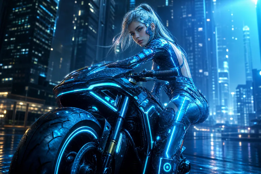 Neon Motorcycle In Cyberpunk City Ai-Girls Wallpaper  7 4K