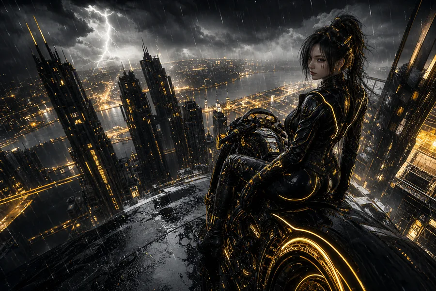 Neon Motorcycle In Cyberpunk City Ai-Girls Wallpaper  7 4K