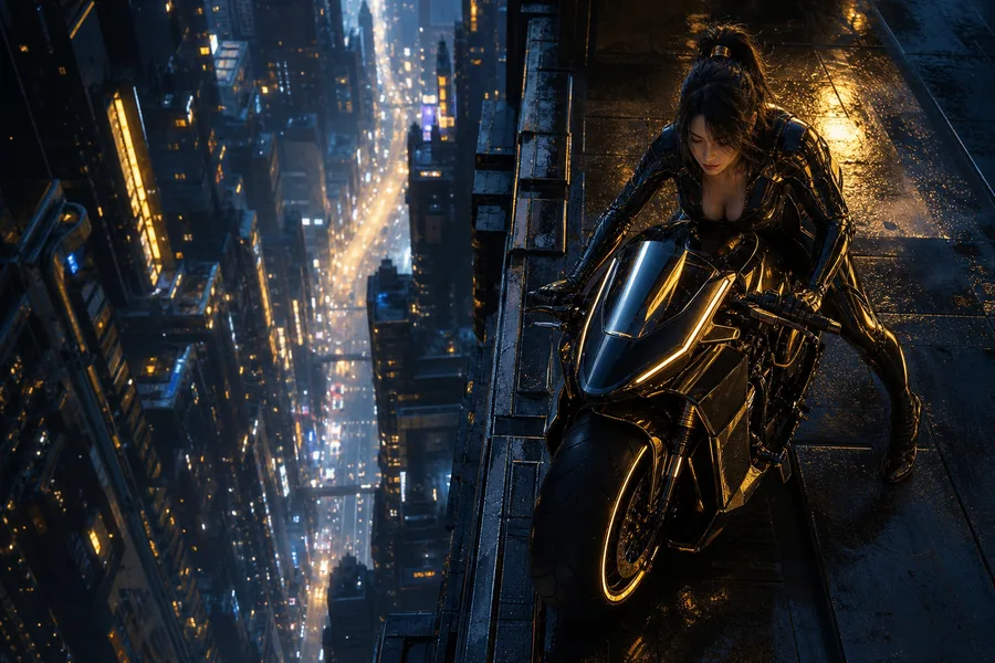 Neon Motorcycle In Cyberpunk City Ai-Girls Wallpaper  7 4K