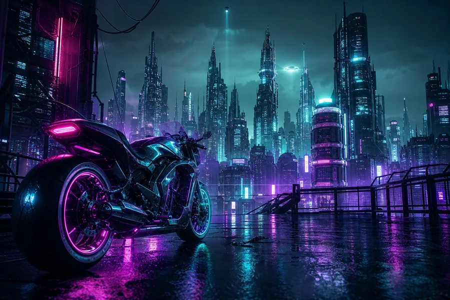 Neon Motorcycle In Cyberpunk City Cyberpunk Wallpaper  7 4K